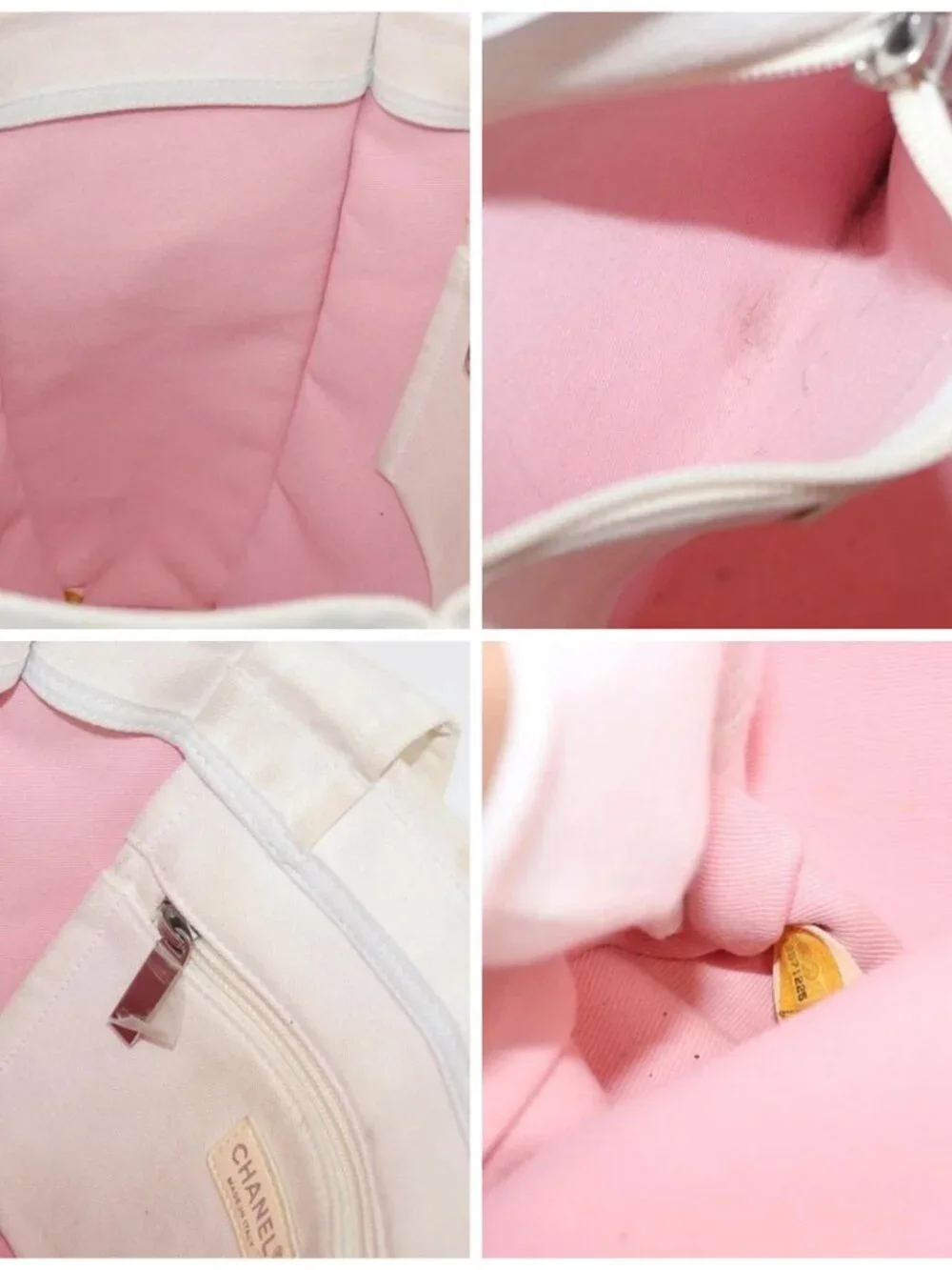 CHANEL Tote Bag Canvas White Silver CC Auth BA12534A